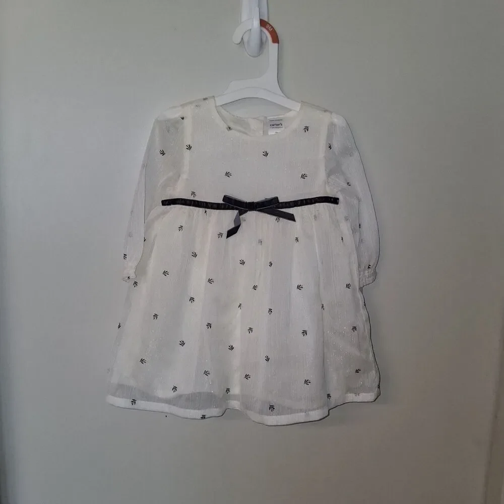 Carter's Just One You Baby Girls' 2 pc Holiday Floral Chiffon Dress - Ivory 3M